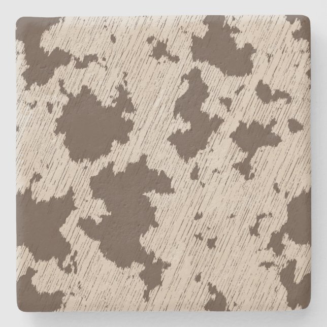 Faux Cow Print Brown and Cream Stone Coaster (Front)