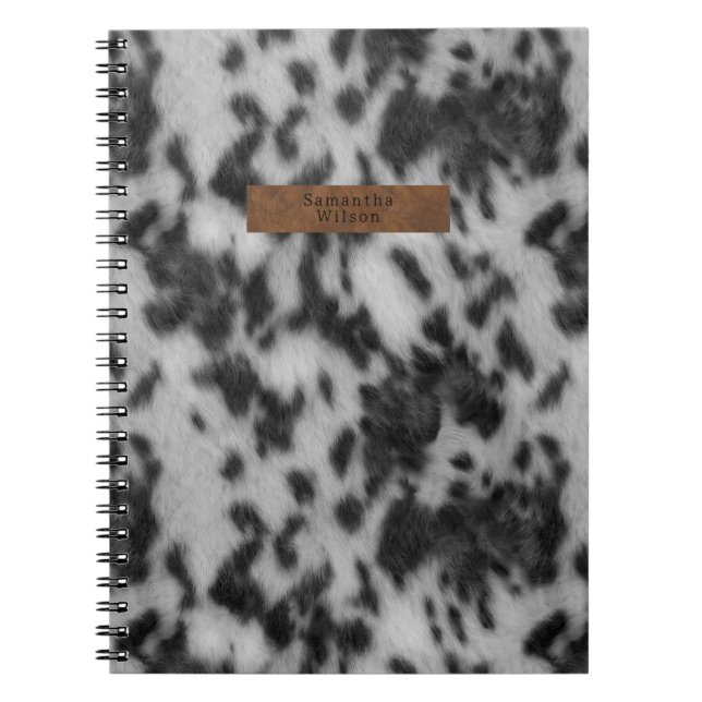 Faux Cowhide Black & White Leather Animal Print Notebook (Front)
