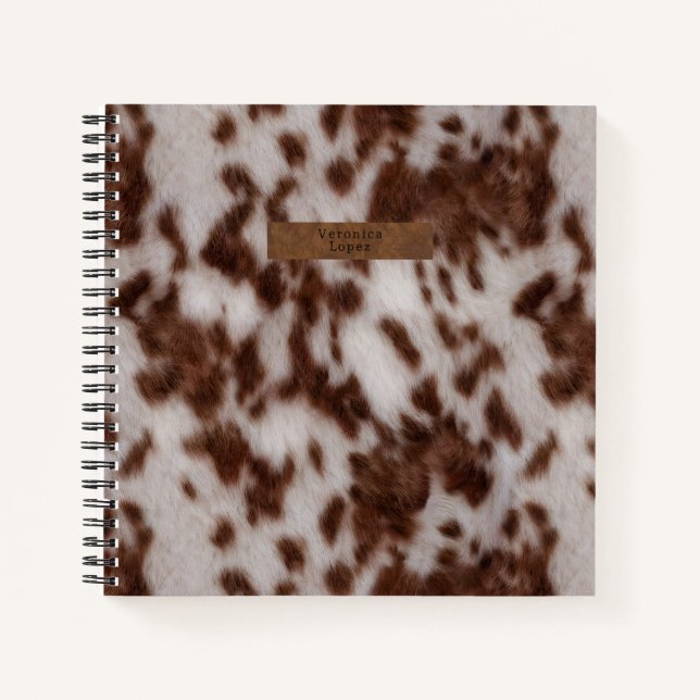 Faux Cowhide & Leather Animal Print Spotted Notebook (Front)