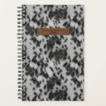 Faux Cowhide & Leather Black & White Animal Print Planner<br><div class="desc">Black and white faux cowhide spotted pattern with your name on faux leather printed rectangle design at top of front.</div>