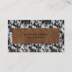Faux Cowhide & Leather Rustic Animal Print Black Business Card