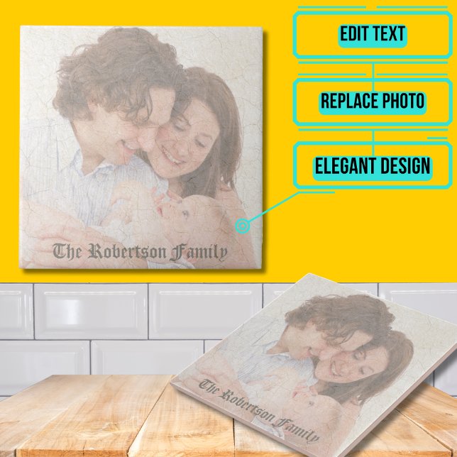 Faux Cracked Vintage Photo New Baby Tile (Please enjoy our design and see the others in the collection.)