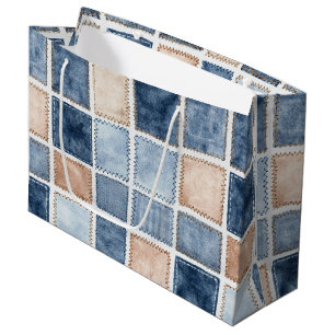 Faux Cream Denim Blue Jean Birthday Large Gift Bag