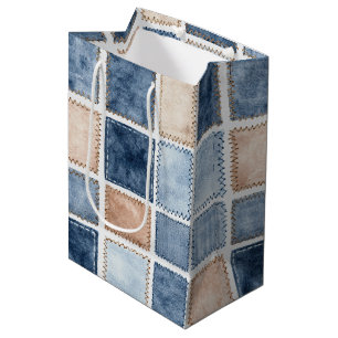 Faux Cream Denim Blue Jean Birthday Medium Gift Bag