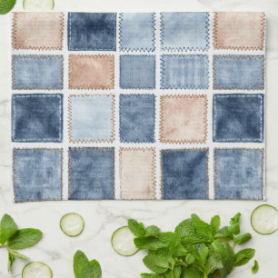 Faux Cream Denim Blue Jean Bridal Shower Tea Towel
