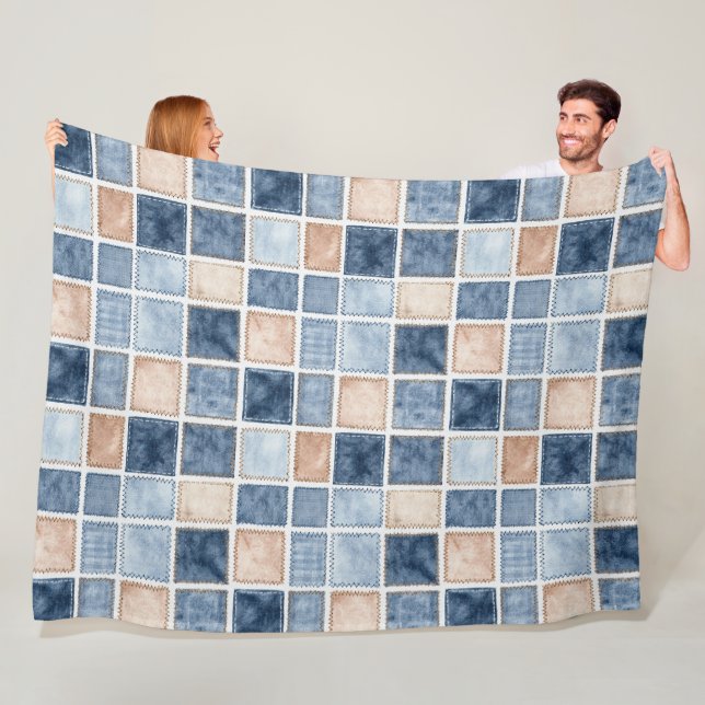 Faux Cream Denim Blue Jean Fleece Blanket (In Situ)