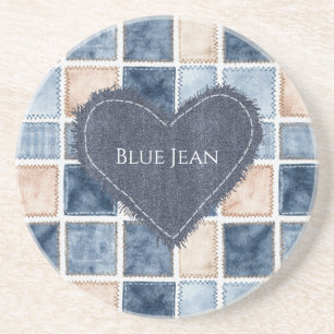 Faux Cream Denim Blue Jean Heart Coaster