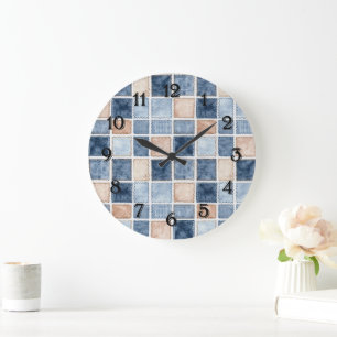 Faux Cream Denim Blue Jean Large Clock