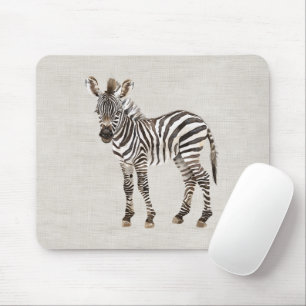 Faux Cream Linen Zebra Safari Animal Mouse Mat