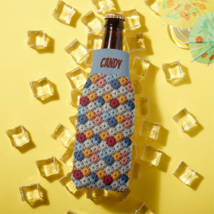 Faux Crochet Multicolored Stiches Bottle Cooler