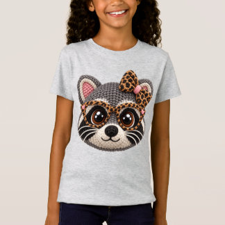 Faux Crochet Racoon with Leopard Coquette Bow T-Shirt