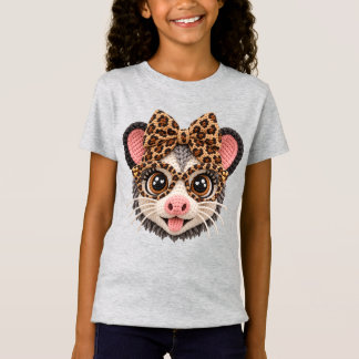 Faux Crochet Yarn Opossum Leopard Coquette Bow T-Shirt