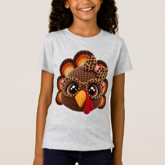 Faux Crochet Yarn Turkey with Leopard Coquette T-Shirt