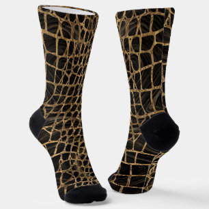 Faux Crocodile Black Liquid Marble and gold Socks