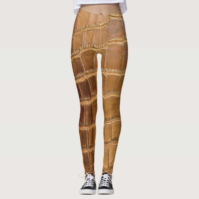 Faux Crocodile Leather Animal Skin Pattern Leggings (Front)