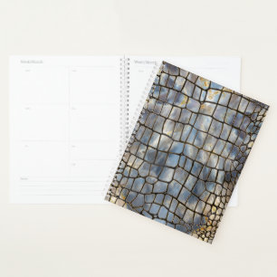 Faux Crocodile texture marble and gold Planner