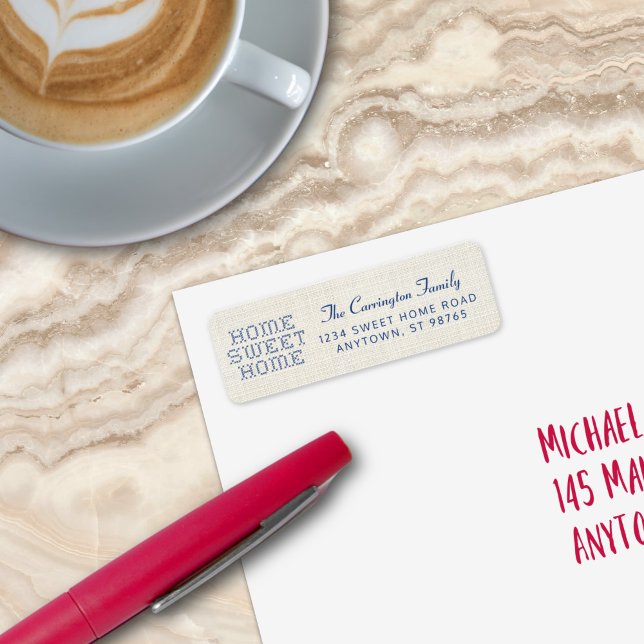 Faux Cross-Stitch Home Sweet Home Blue Return (Rustic and Charming Faux Cross-Stitch Home Sweet Home Blue Return Address Label
)