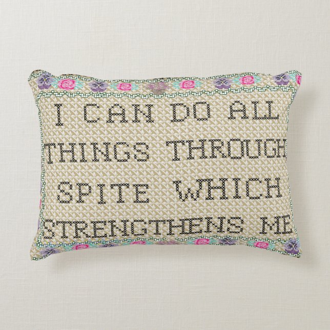 Faux Cross Stitch I can do all things spite Decorative Cushion (Front)