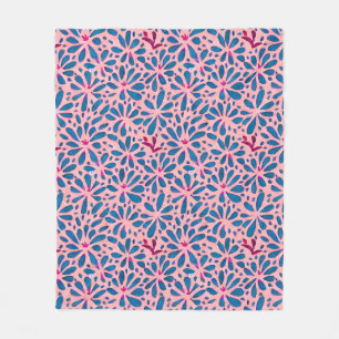 Faux Cutout Pink Blue Folk Art Inspired  Fleece Blanket