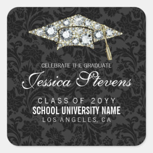 Faux Damions And Gold Graduation Hat 2a Square Sticker