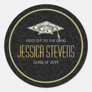 Faux Damions And Gold Graduation Hat 2b Classic Round Sticker