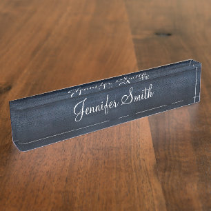 Faux Dark Blue Wood Nameplate