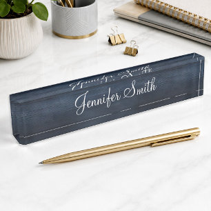 Faux Dark Blue Wood Nameplate