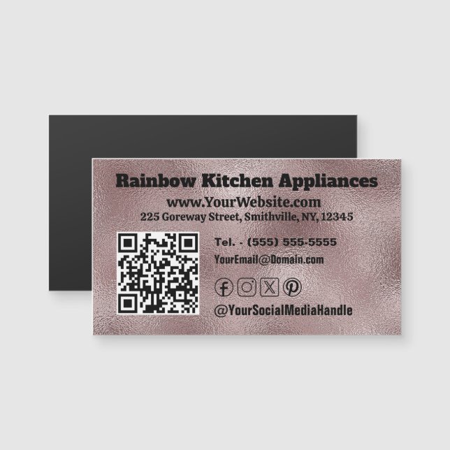 Faux Dark Pink Metallic Magnetic Business Card (Front/Back)