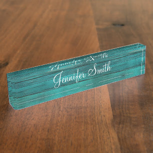 Faux Dark Turquoise Wood Nameplate