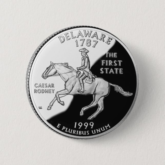 Faux Delaware State Quarter 6 Cm Round Badge (Front)
