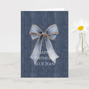 Faux Denim Blue Jean Bow Card