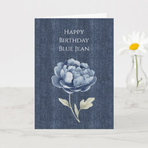 Faux Denim Blue Jean Flower Card