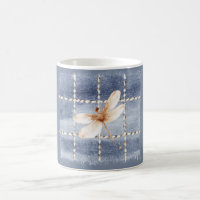 Faux Denim Blue Jeans Coffee Cream Dragonfly