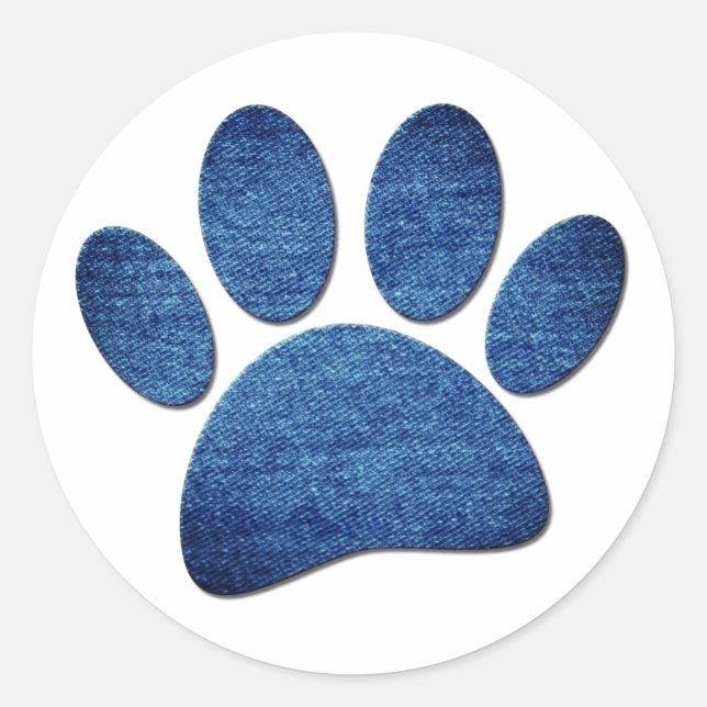 Faux Denim Jeans Dog Paw Printed Texture Classic R Classic Round Sticker (Front)