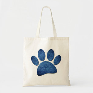 Faux Denim Jeans Dog Paw Printed Texture Tote Bag