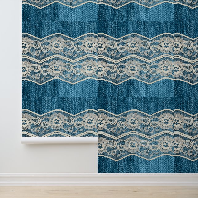 Faux Denim & Lace Wallpaper (Application)