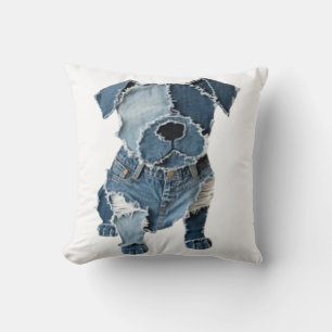Faux Denim Patchwork Dog Cushion