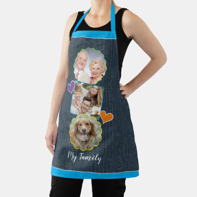 Faux Denim Scrapbook Style Family Photo Template Apron (Insitu)