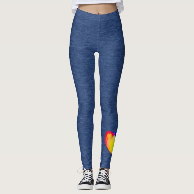 Faux Denim with Dripping Heart Design Leggings (Front)
