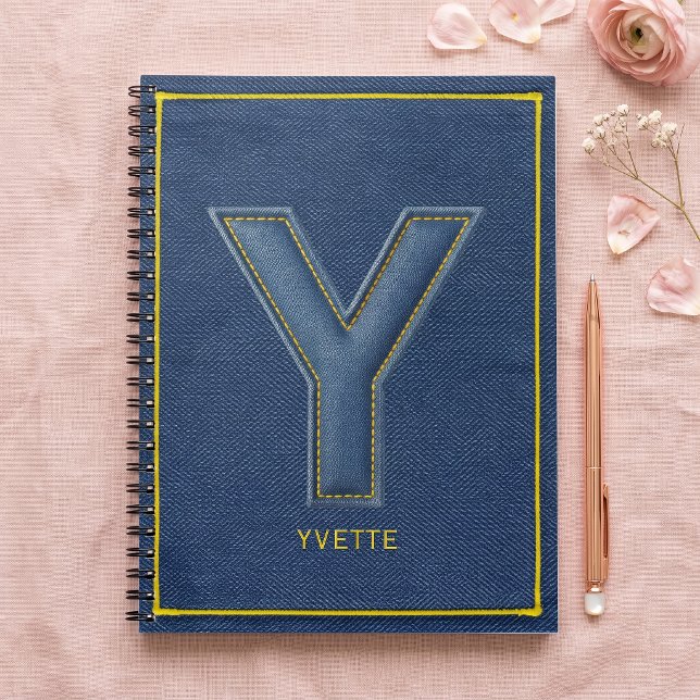 Faux Denim Yellow Stitch Letter Y Monogram Notebook (Creator Uploaded)