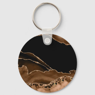 Faux Desert Brown Marbled Agate Contemporary Stone Key Ring