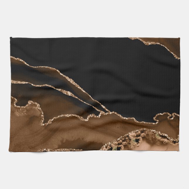 Faux Desert Brown Marbled Agate Contemporary Stone Tea Towel (Horizontal)