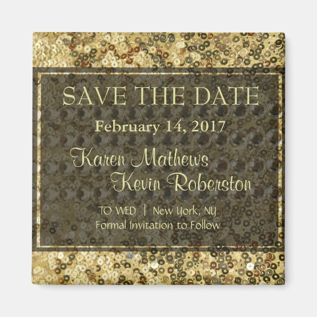 Faux Diamond and Gold Glitter Look Magnet (Front)