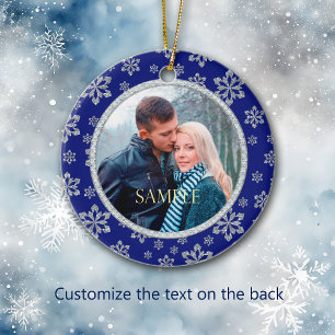 Faux Diamond Blue Snowflake Frame Ceramic Tree Decoration