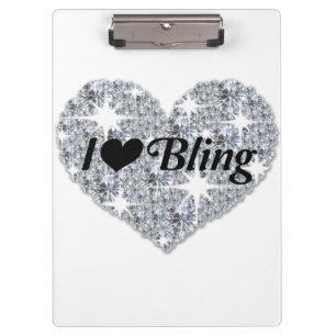 Faux diamond heart i love bling clipboard