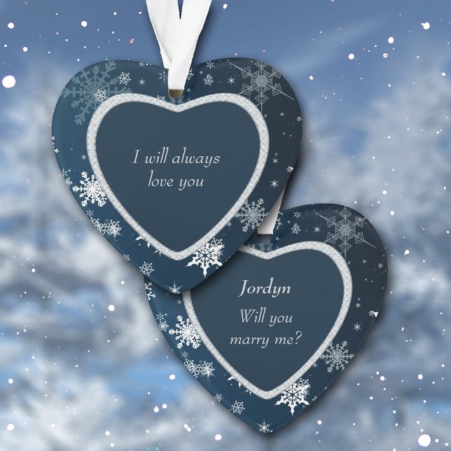 Faux Diamond Heart Snowflake Will You Marry Me Ornament (Creator Uploaded)