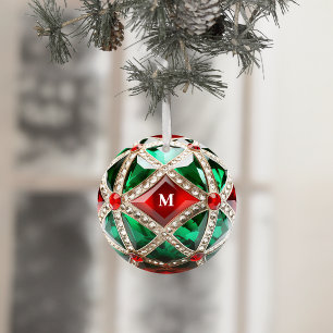 Faux Diamond Red Green Vintage Jewel Gem Initial Metal Tree Decoration