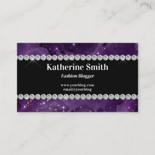 Faux Diamond Rhinestone Purple Celestial Business Card