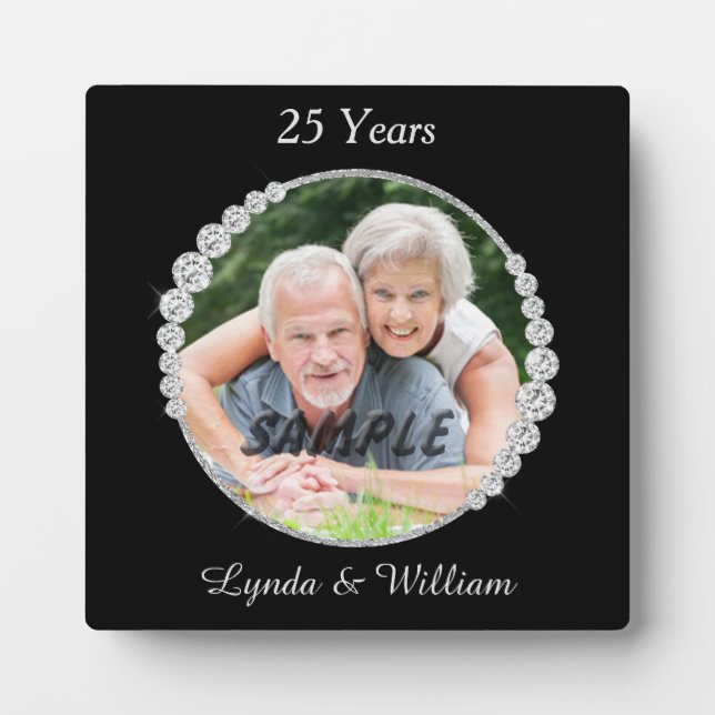Faux Diamond Surround Silver Anniversary Photo Plaque (Front)
