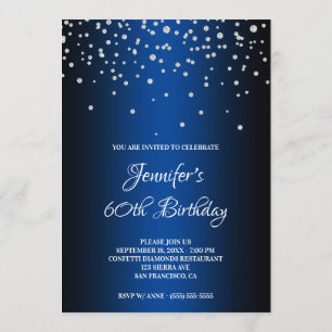 Faux Diamonds and Blue Ombre 60th Birthday Invitation